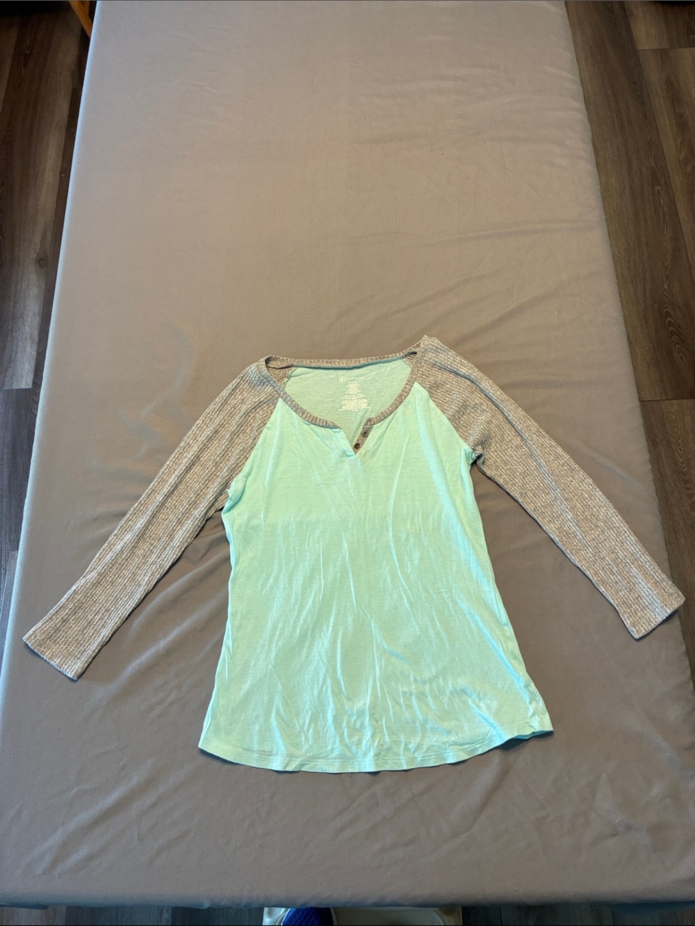 NOBO Mint Green Raglan Long Sleeve Tee with Gray Sleeves